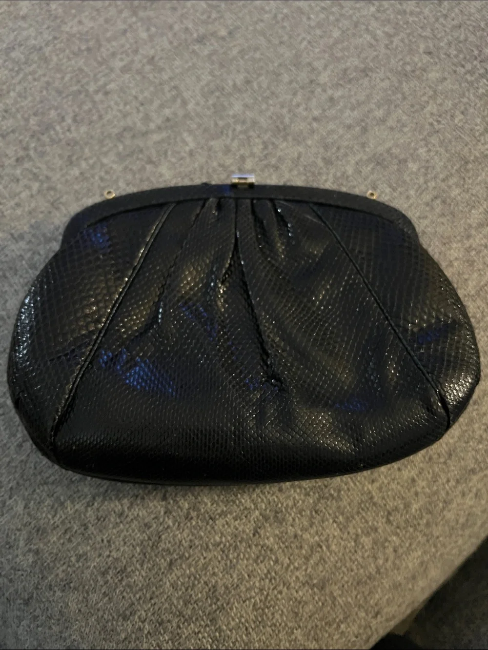 Vintage Judith Lieber Black Lizard Clutch with Multistone Kiss-Lock GUC